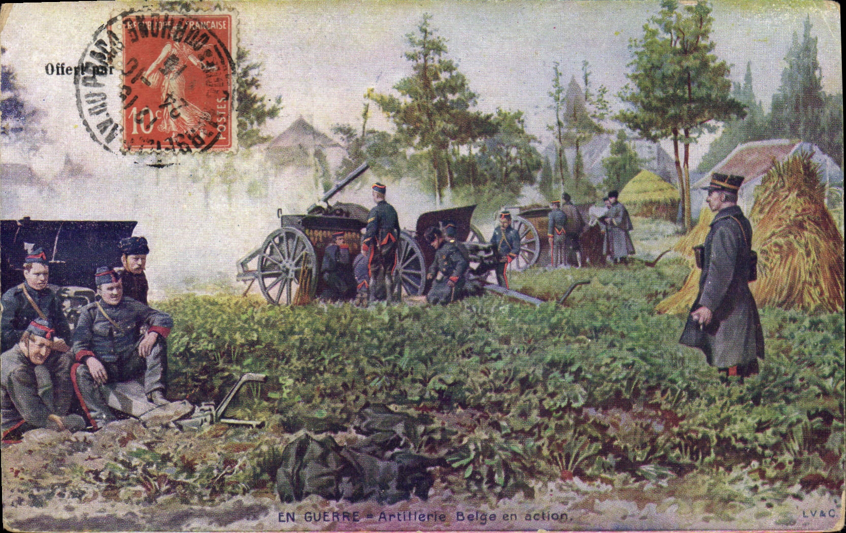 CPA Militaria Artillerie belge en action