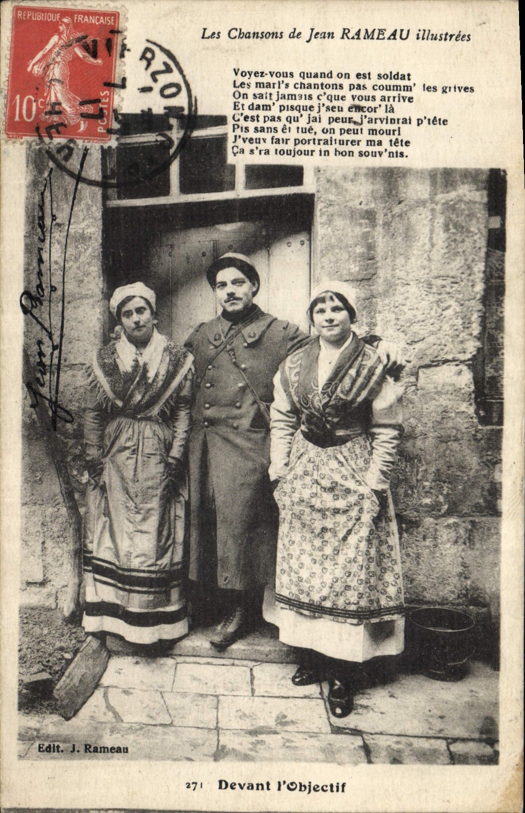 CPA Folklore Les chansons de Jean Rameau illustrees Devant l'objectif Militaria