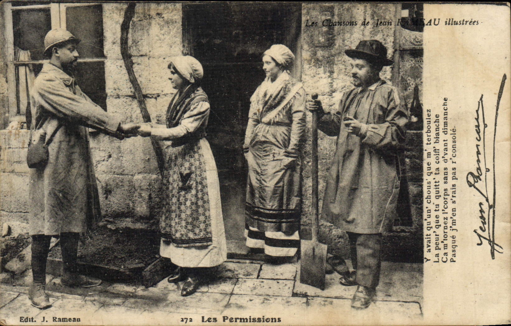 CPA Folklore Les chansons de Jean Rameau illustrees Les permissions Militaria
