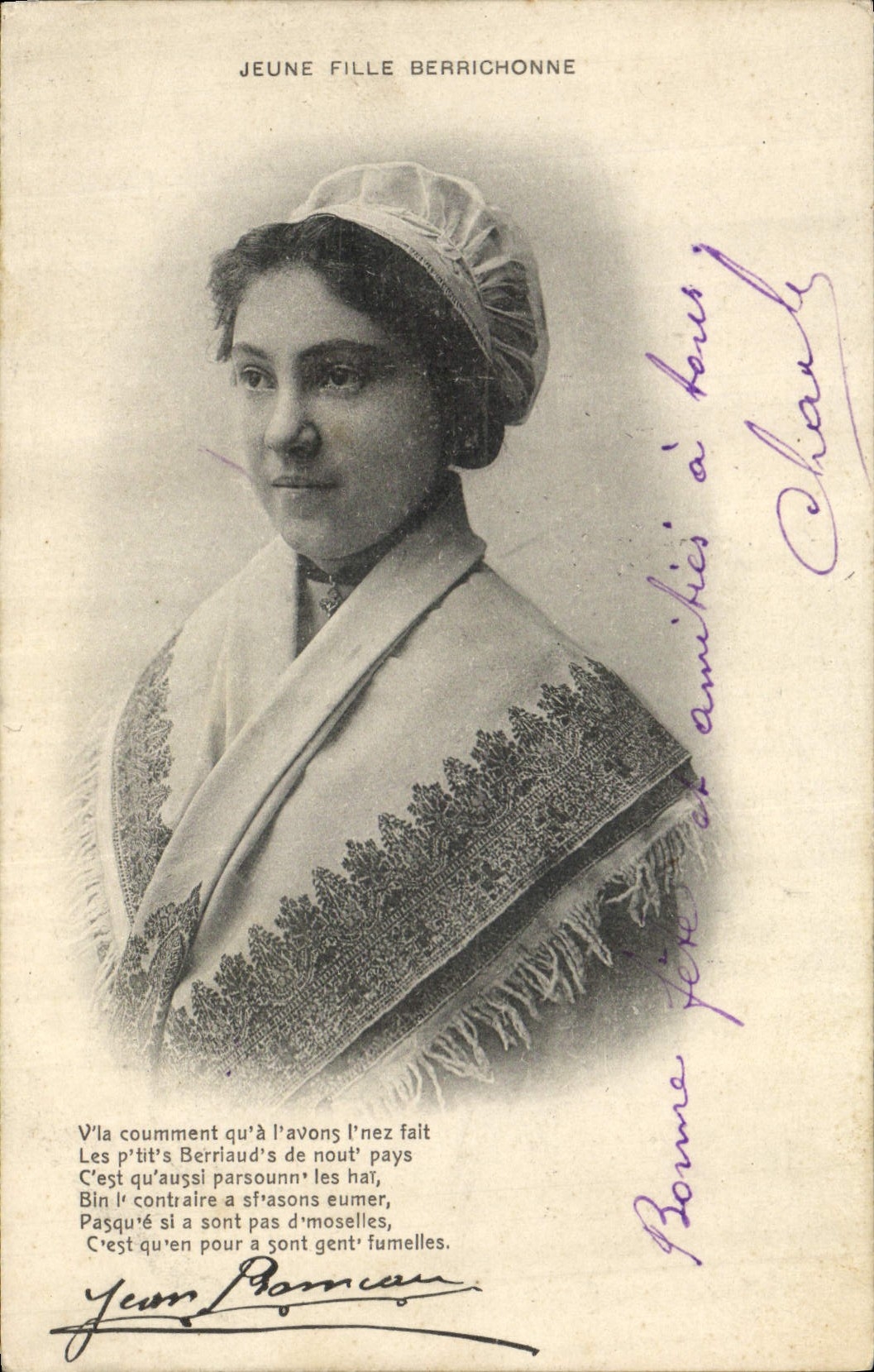 CPA Folklore Les chansons de Jean Rameau illustrees Jeune fille Berrichonne
