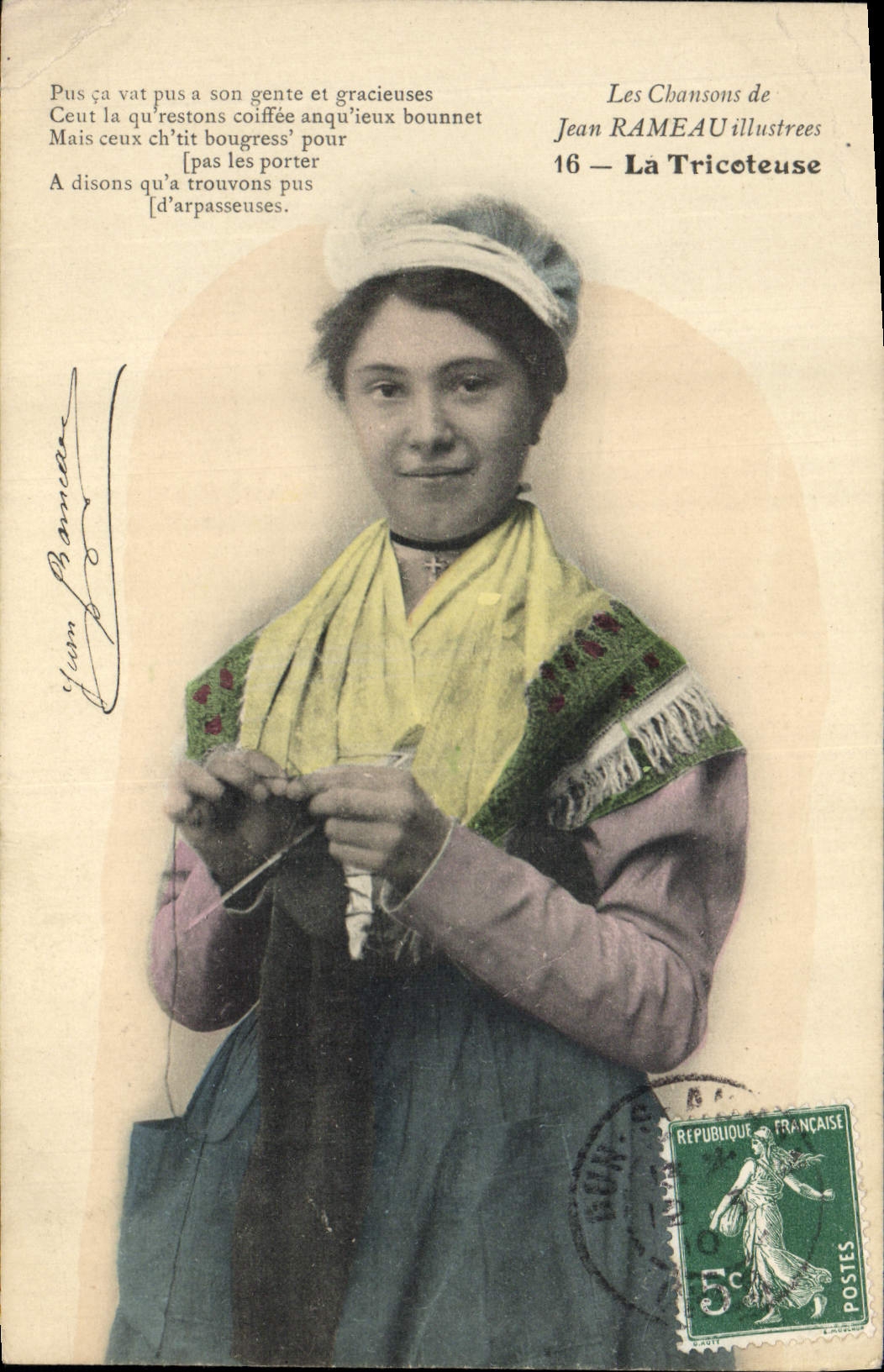 CPA Folklore Les chansons de Jean Rameau illustrees La Tricoteuse