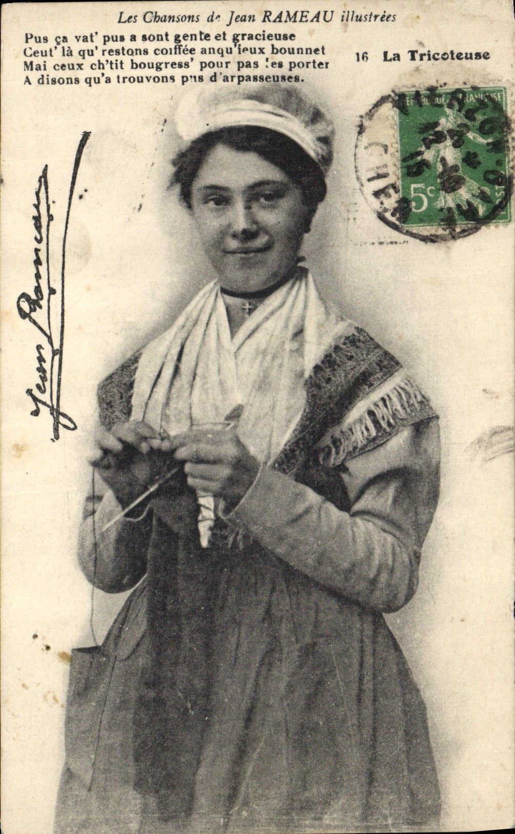 CPA Folklore Les chansons de Jean Rameau illustrees La Tricoteuse