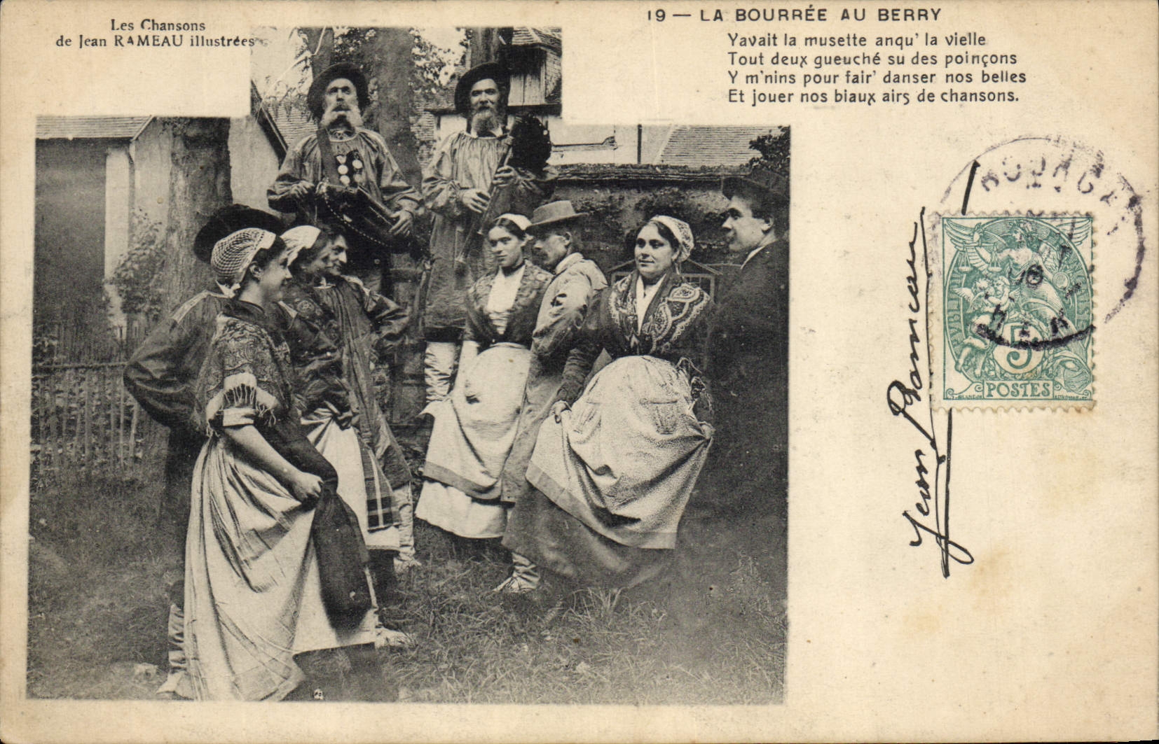 CPA Folklore Les chansons de Jean Rameau illustrees La bourree au Berry