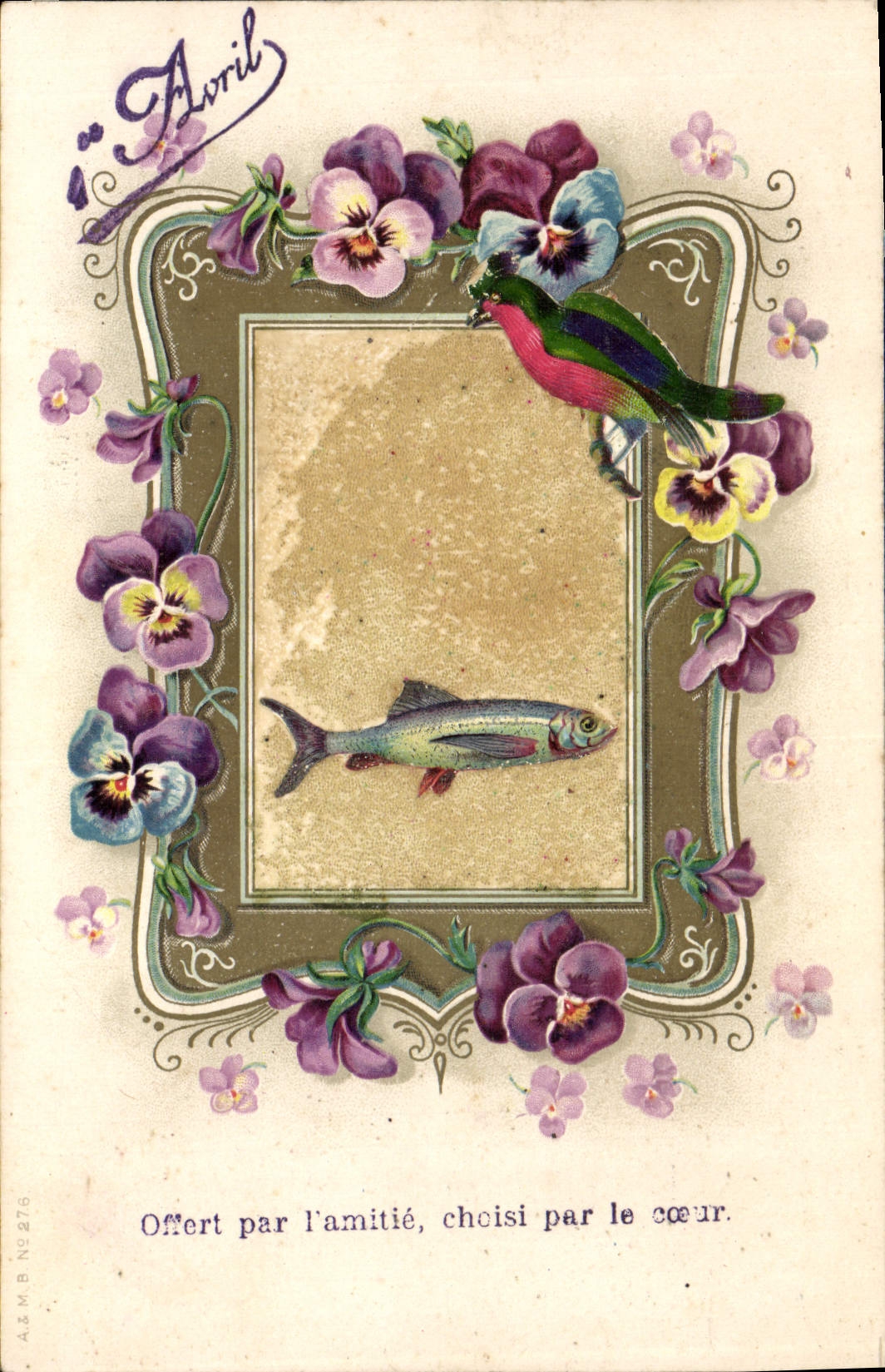 CPA Fantaisie Fleurs Poisson Oiseau