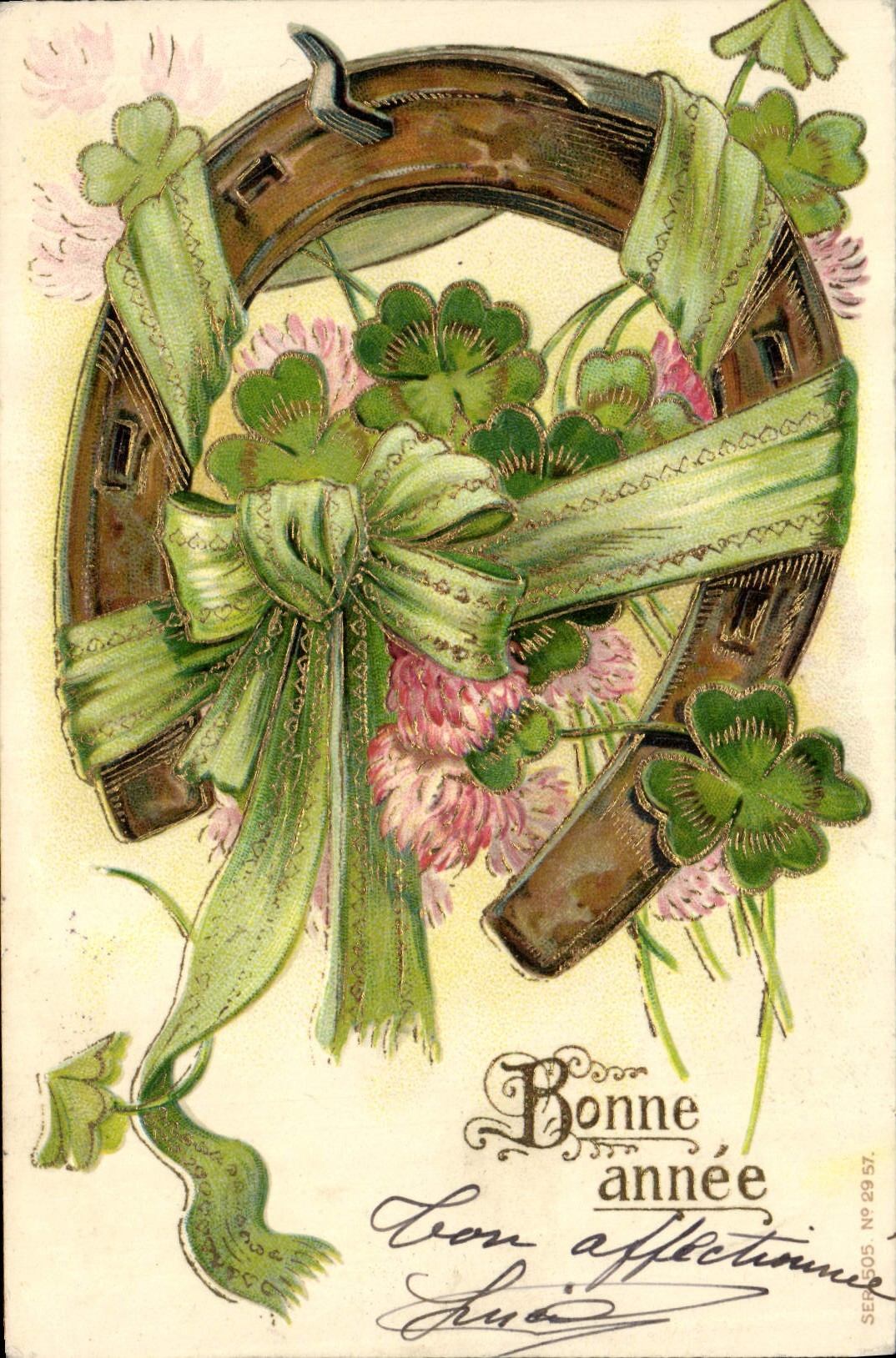 CPA Fantaisie Fleurs Fer a cheval