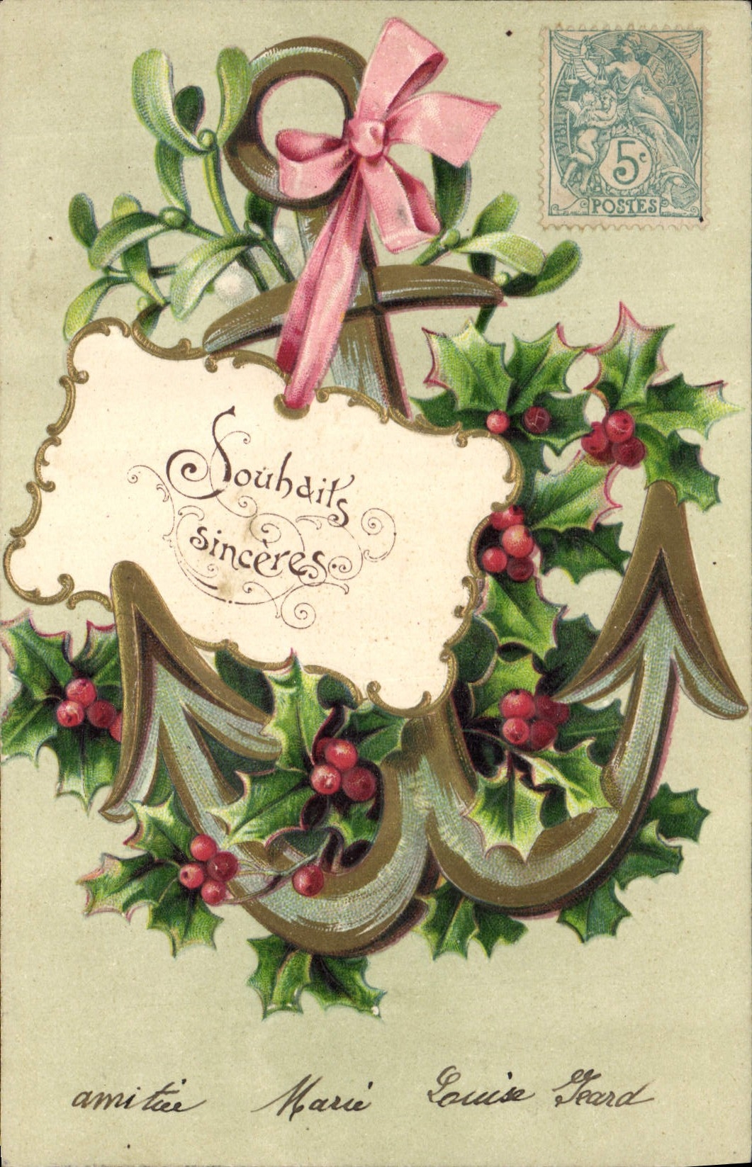 CPA Fantaisie Fleurs Ancre de marine