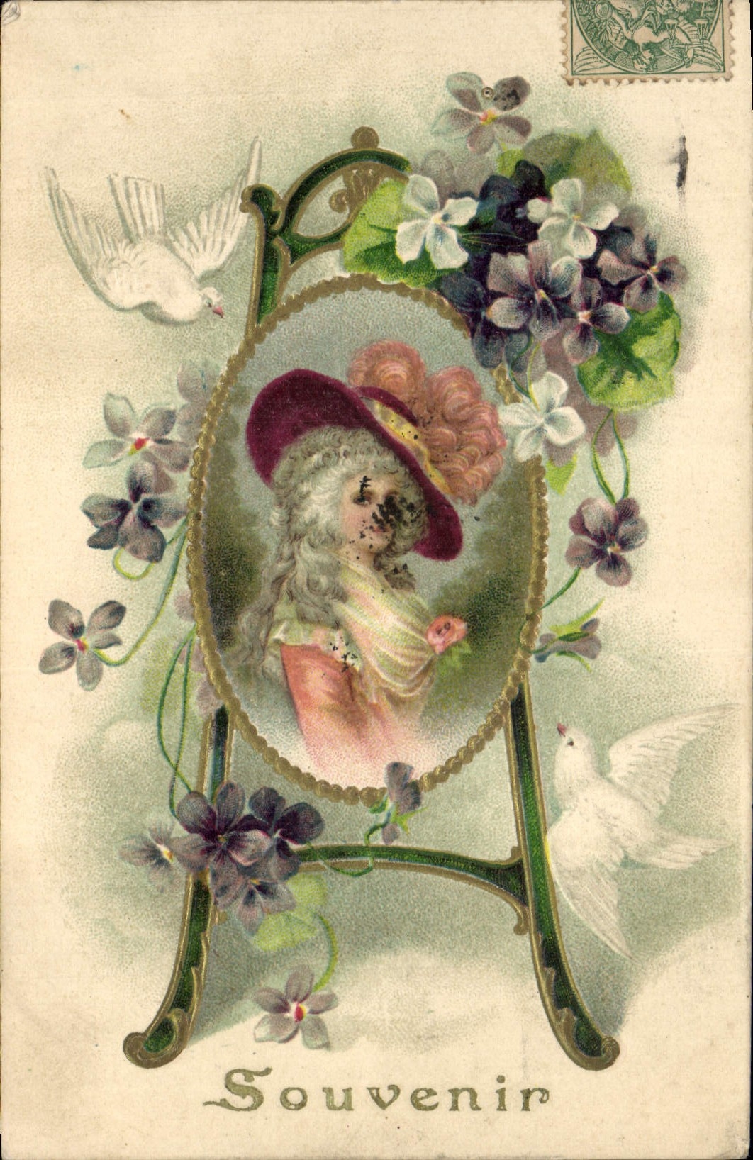 CPA Fantaisie Fleurs Femme Colombes