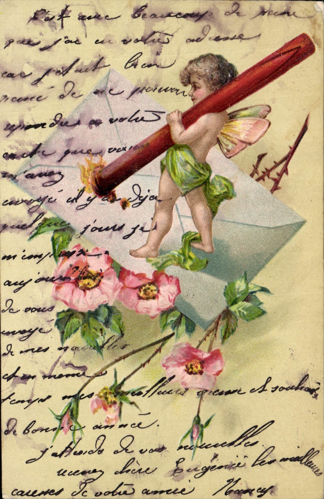 CPA Fantaisie Fleurs Ange