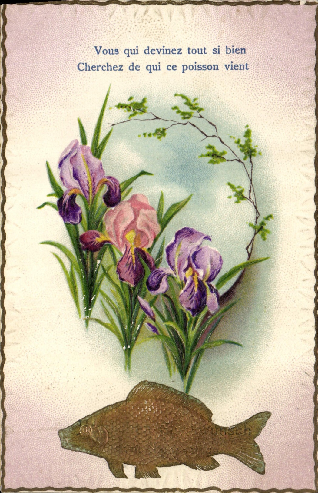 CPA Fantaisie Fleurs Poisson 