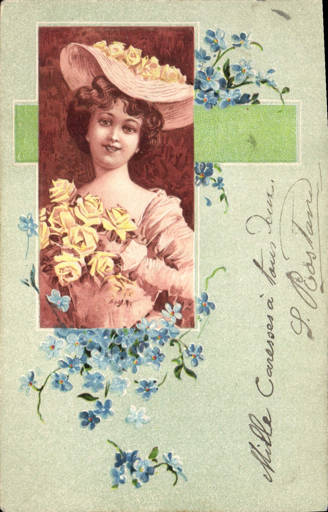 CPA Fantaisie Fleurs Femme