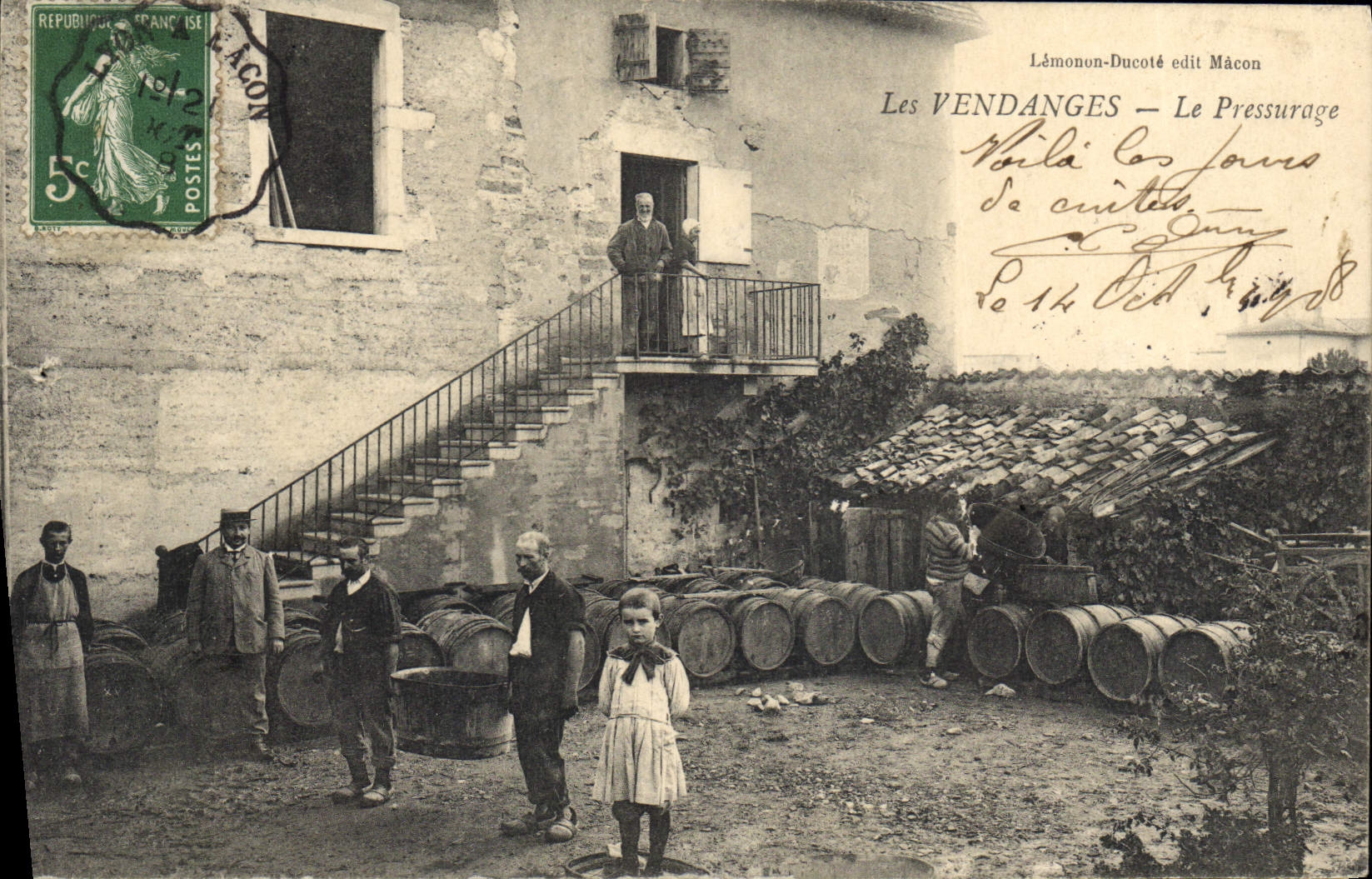 Vintage Postcard Folklore Wine Vineyards Champagne pressing SIGNAL