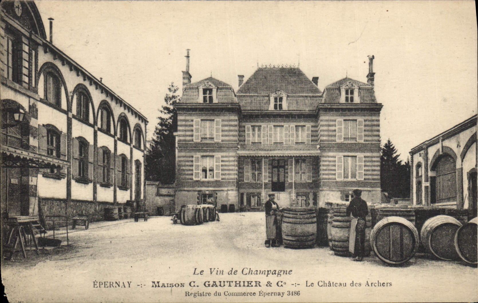 Postal Folclore Vino Viñedos Champaña Casa Gauthier Le el castillo de los Arqueros Epernay