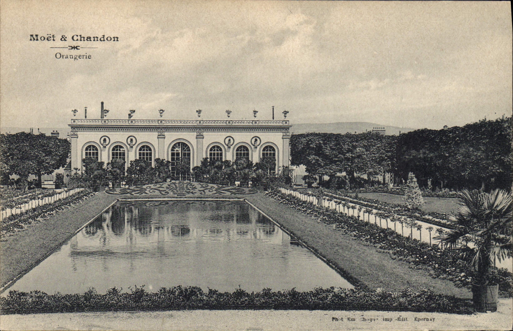 Postal Folclore Vino Viñedos Champaña Moet y Chandon Invernadero de naranjos