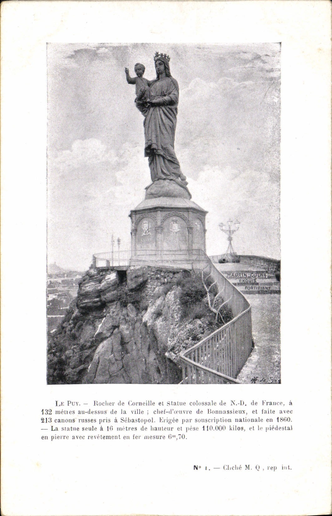 Postal Publicidad el Puy Roca de Corneille y estatua colosal de ND de Francia Maurin Quina Bulevar Gambetta el Puy