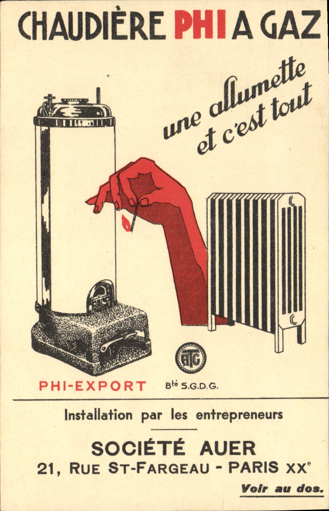 CPA Publicite Chaudiere Phi a Gaz Societe Auer Rue St Fargeau Paris 20eme