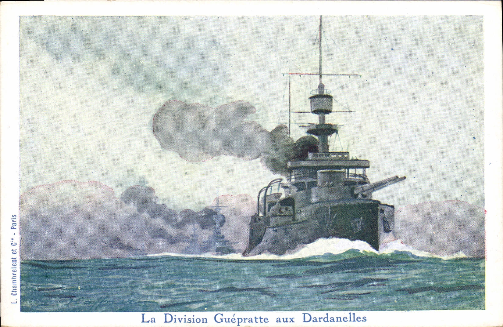 CPA Fantaisie Illustrateur Haffner Bateau de Guerre La division Guepratte aux Dardanelles 