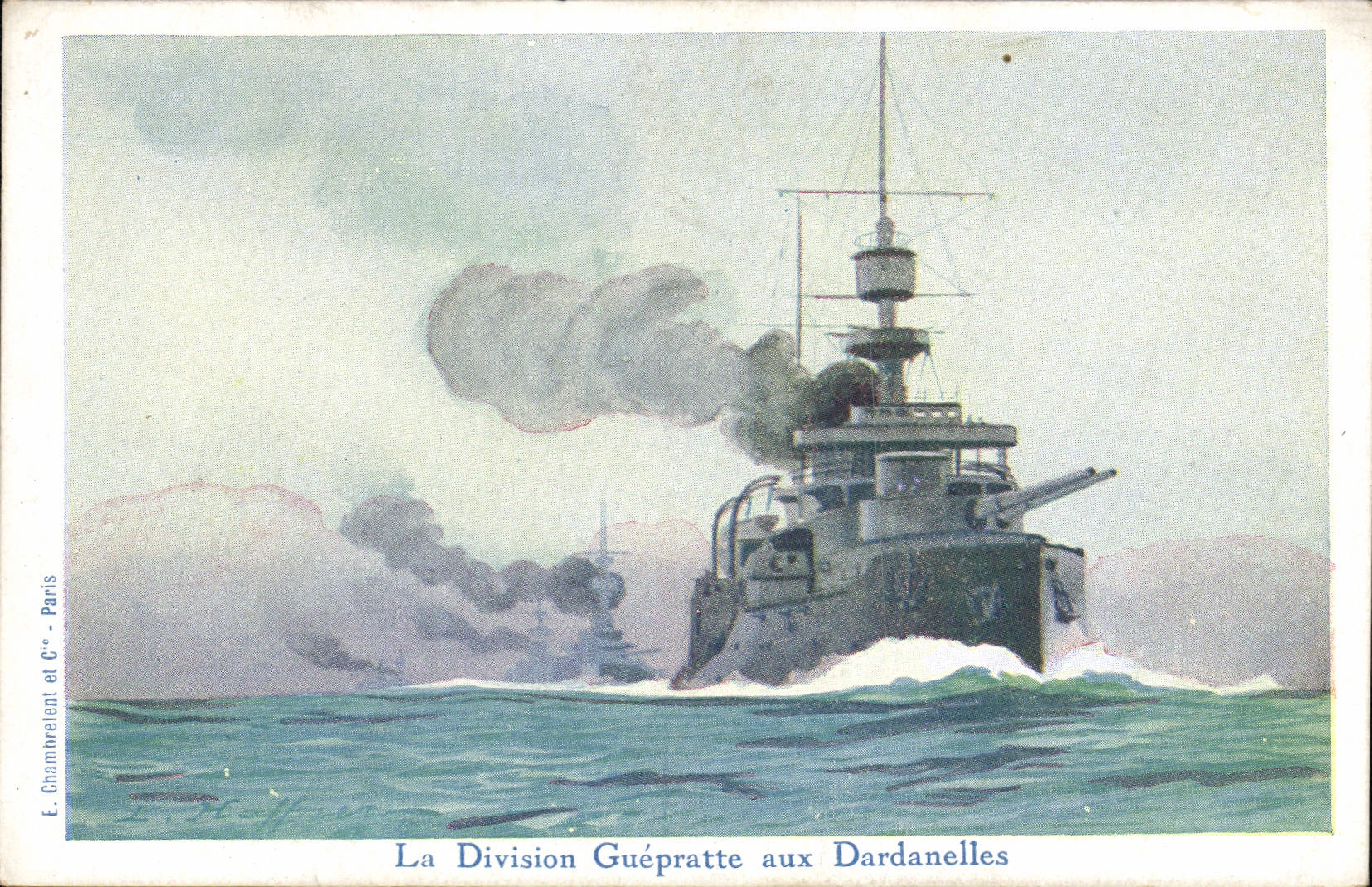 CPA Fantaisie Illustrateur Haffner Bateau de Guerre La division Guepratte aux Dardanelles