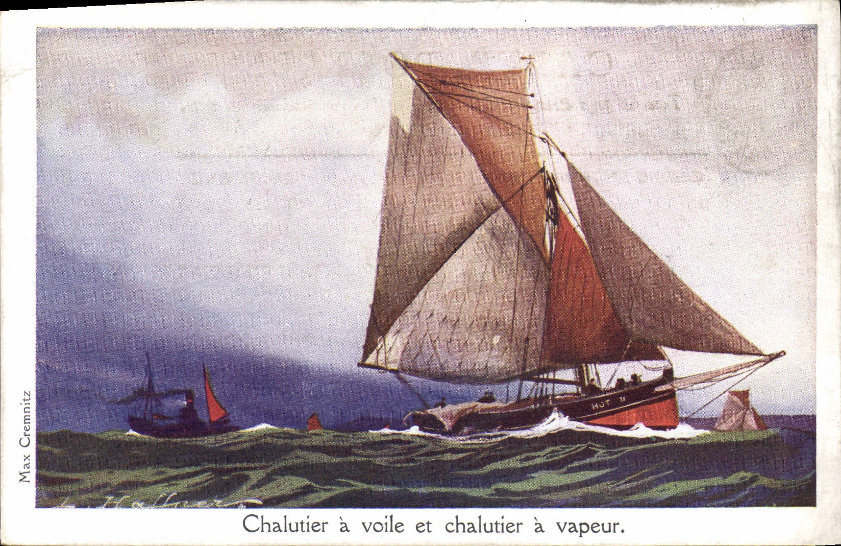 CPA Fantaisie Illustrateur Haffner Bateau Chalutier a voile et chalutier a vapeur
