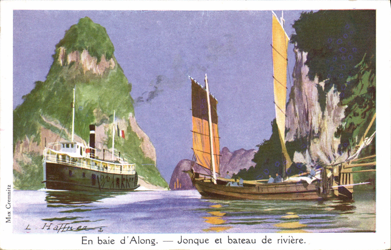 CPA Fantaisie Illustrateur Haffner Bateau de Guerre Jonque et bateau de riviere 