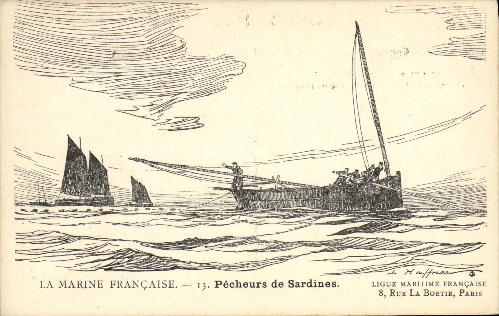 CPA Fantaisie Illustrateur Haffner Bateau Pecheurs de sardine 
