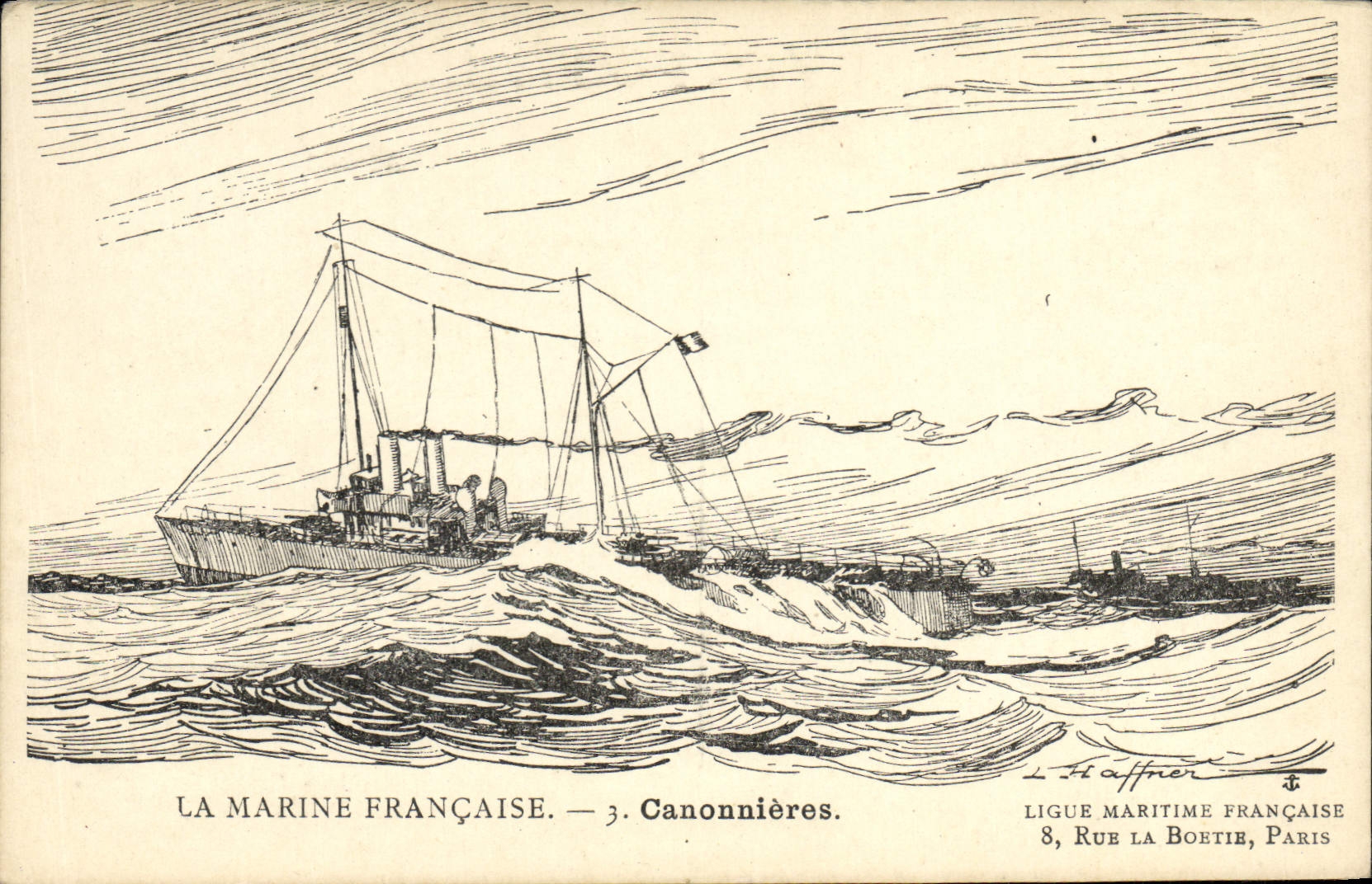 CPA Fantaisie Illustrateur Haffner Bateau de Guerre Canonnieres 