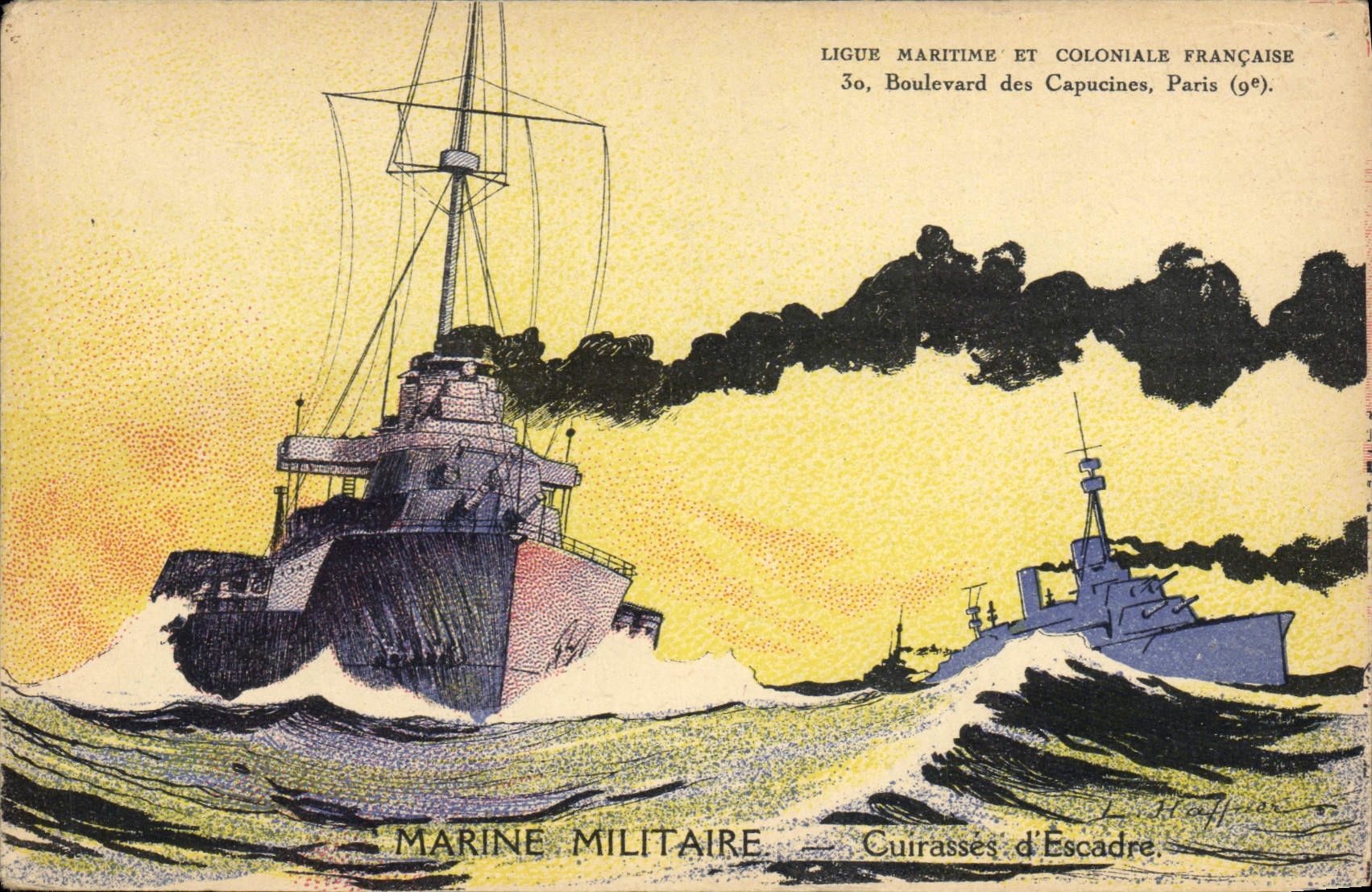 CPA Fantaisie Illustrateur Haffner Bateau de Guerre Cuirasses d'escadre
