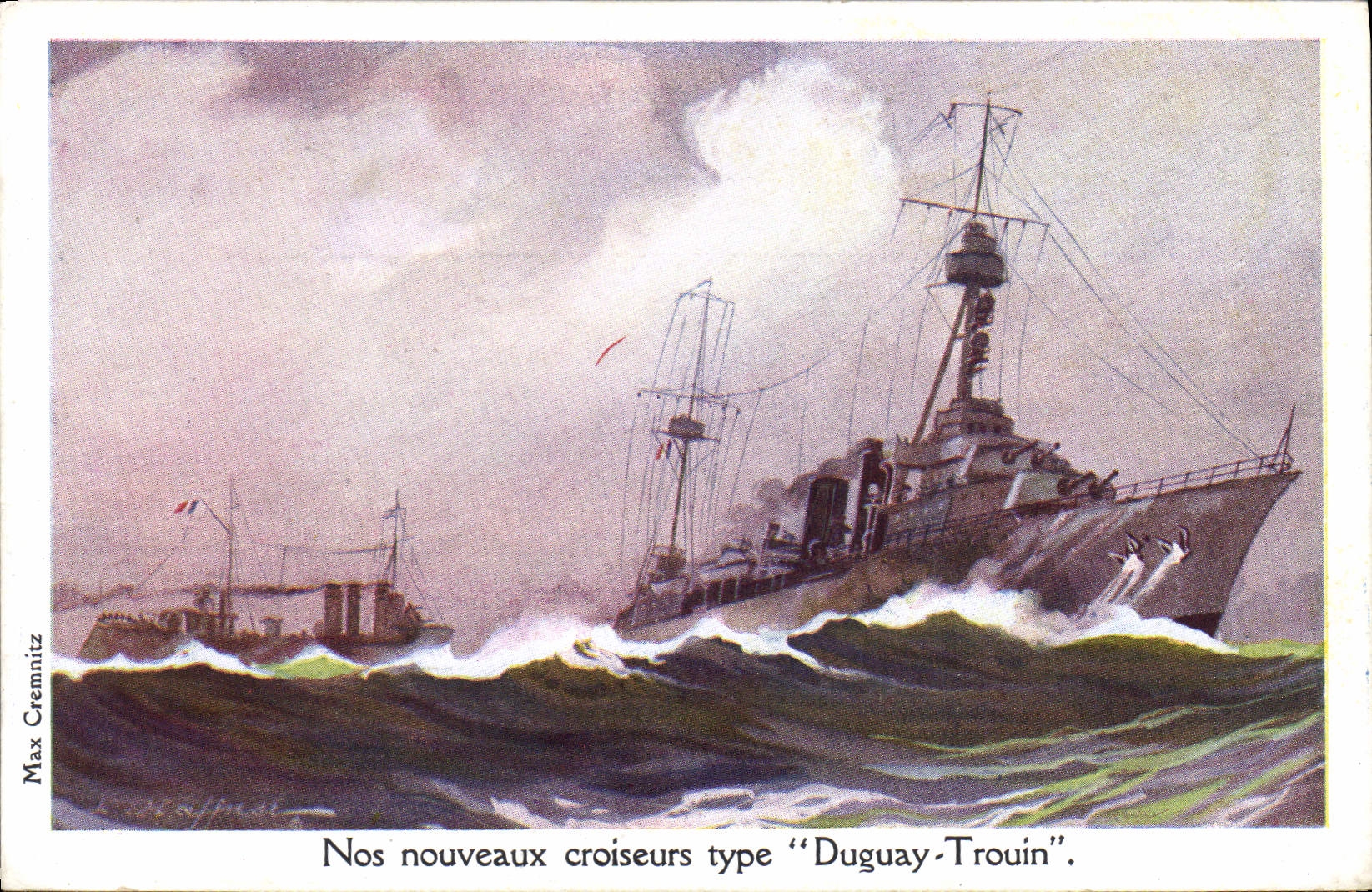CPA Fantaisie Illustrateur Haffner Bateau de Guerre Croiseurs Duguay Trouin 