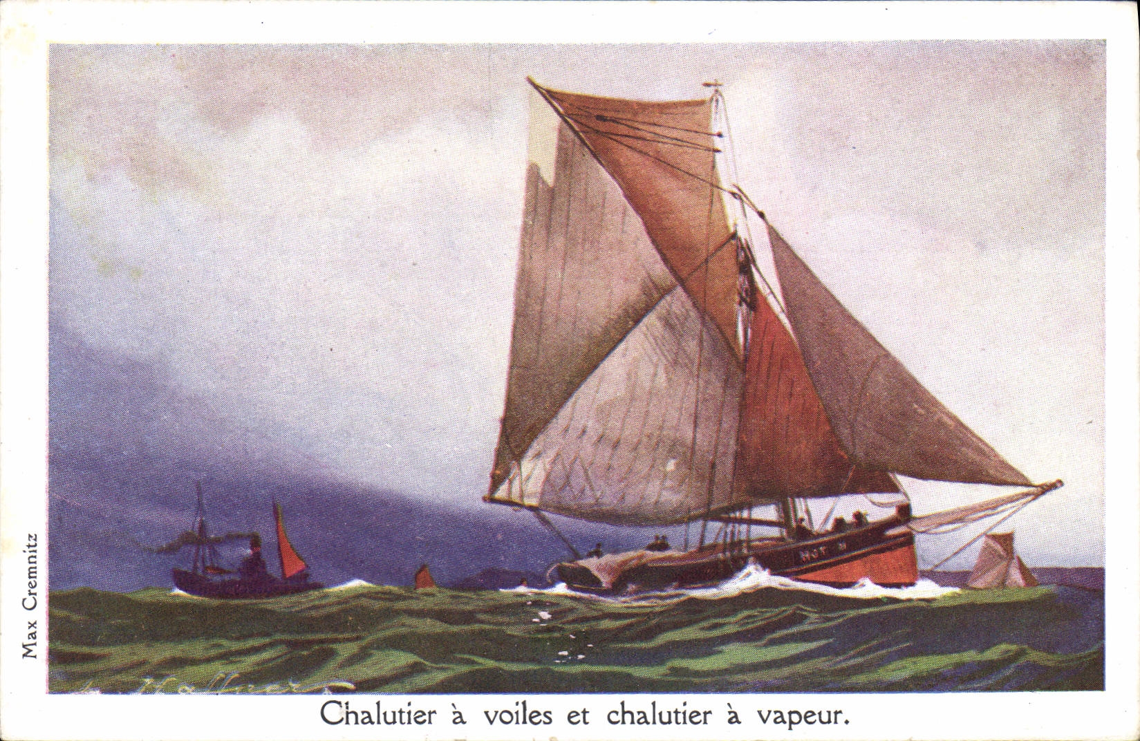 CPA Fantaisie Illustrateur Haffner Bateau Chalutier a voiles et chalutier a vapeur
