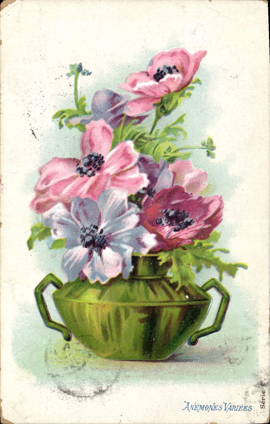 CPA Fantaisie Fleurs Anemones variees 
