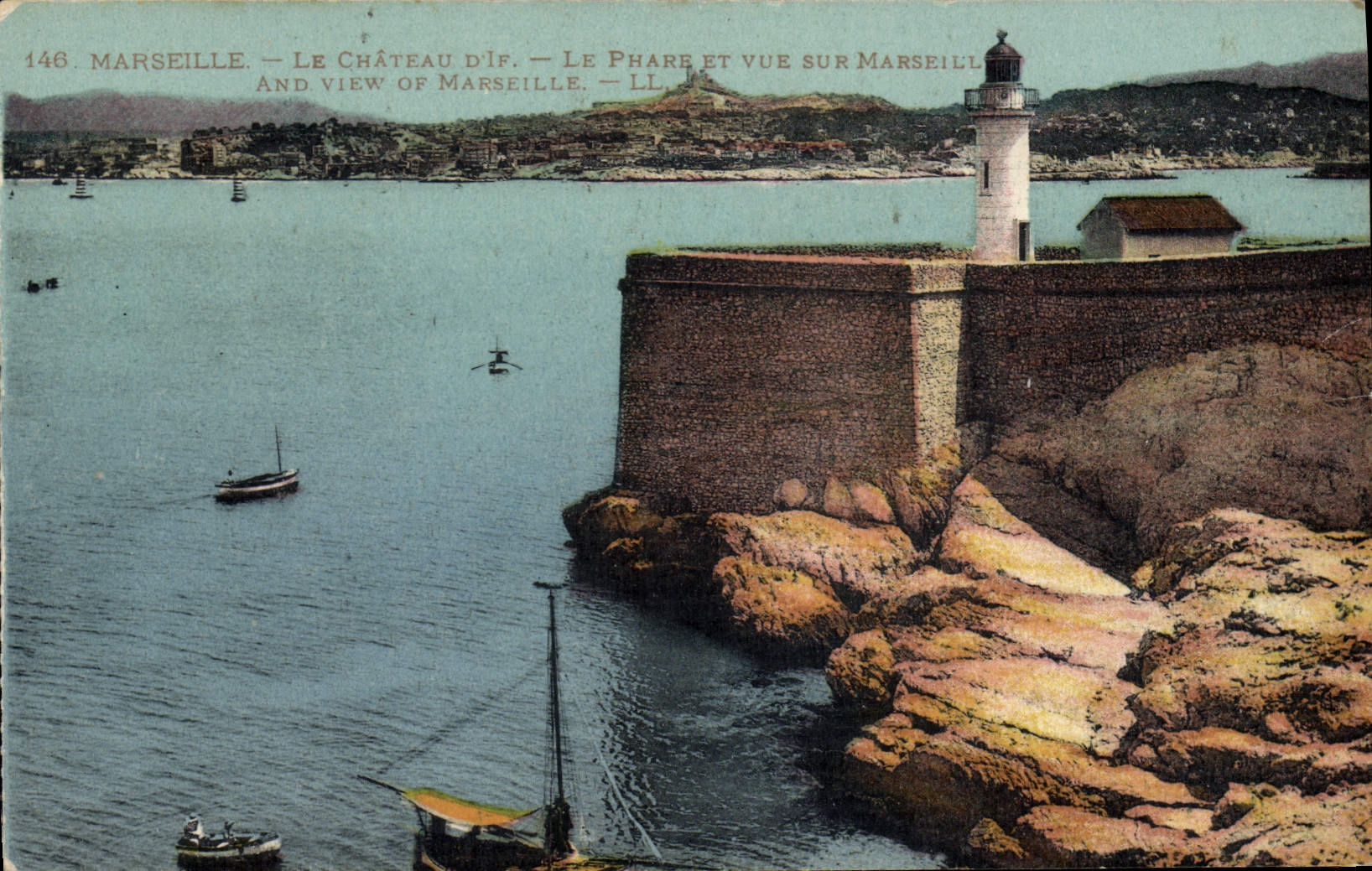 Vintage Postcard Marseilles Headlight the Castle of IF the headlight and sight on Marseilles