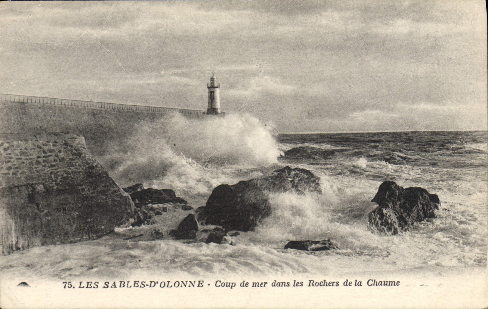 Vintage Postcard Headlight Sands of Olonne Heavy swell in the rocks of Thatch