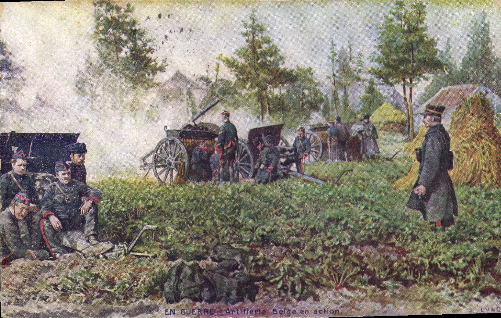 CPA Militaria Artillerie belge en action 
