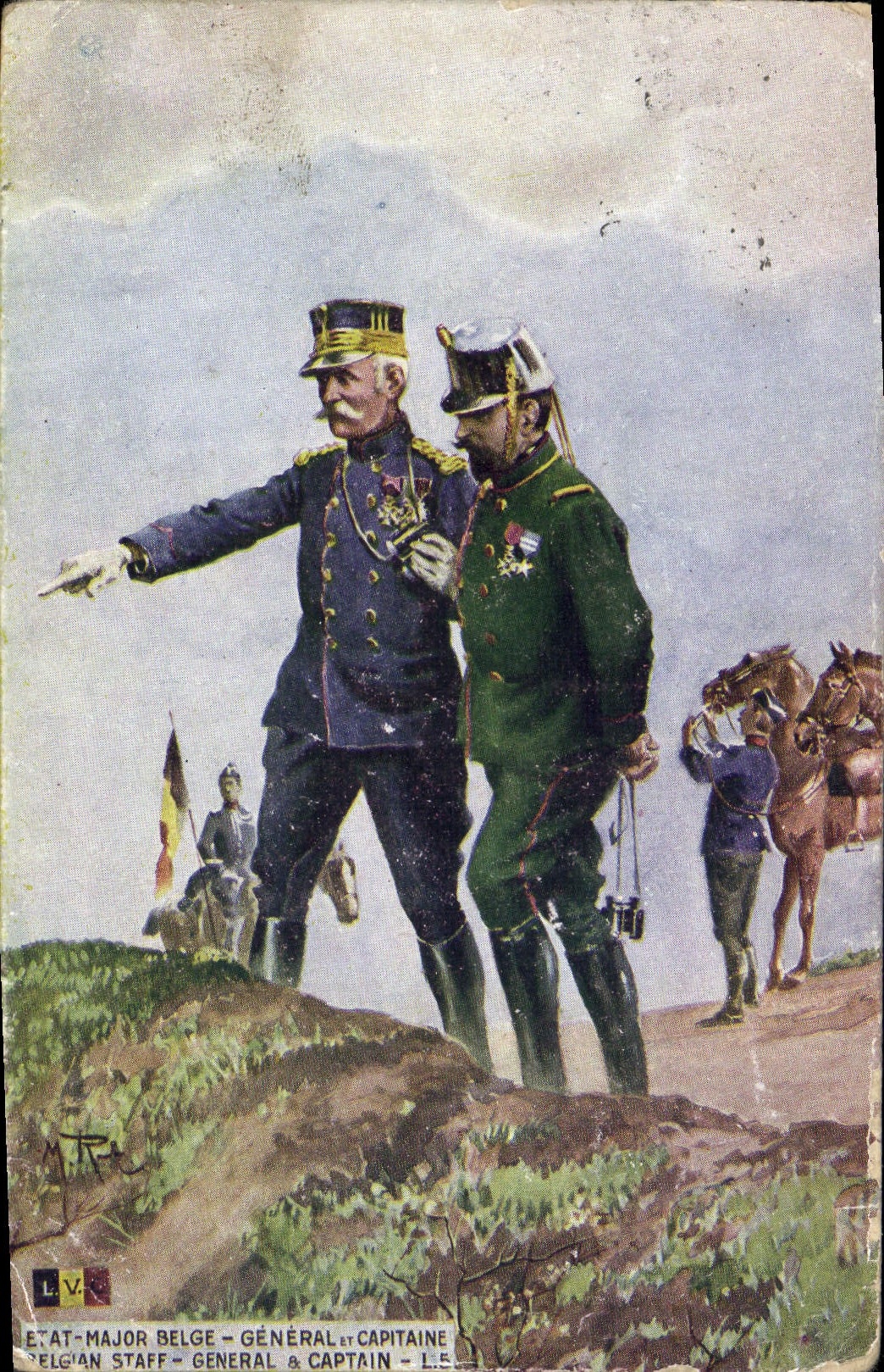 CPA Militaria Etat Major belge General et Capitaine 