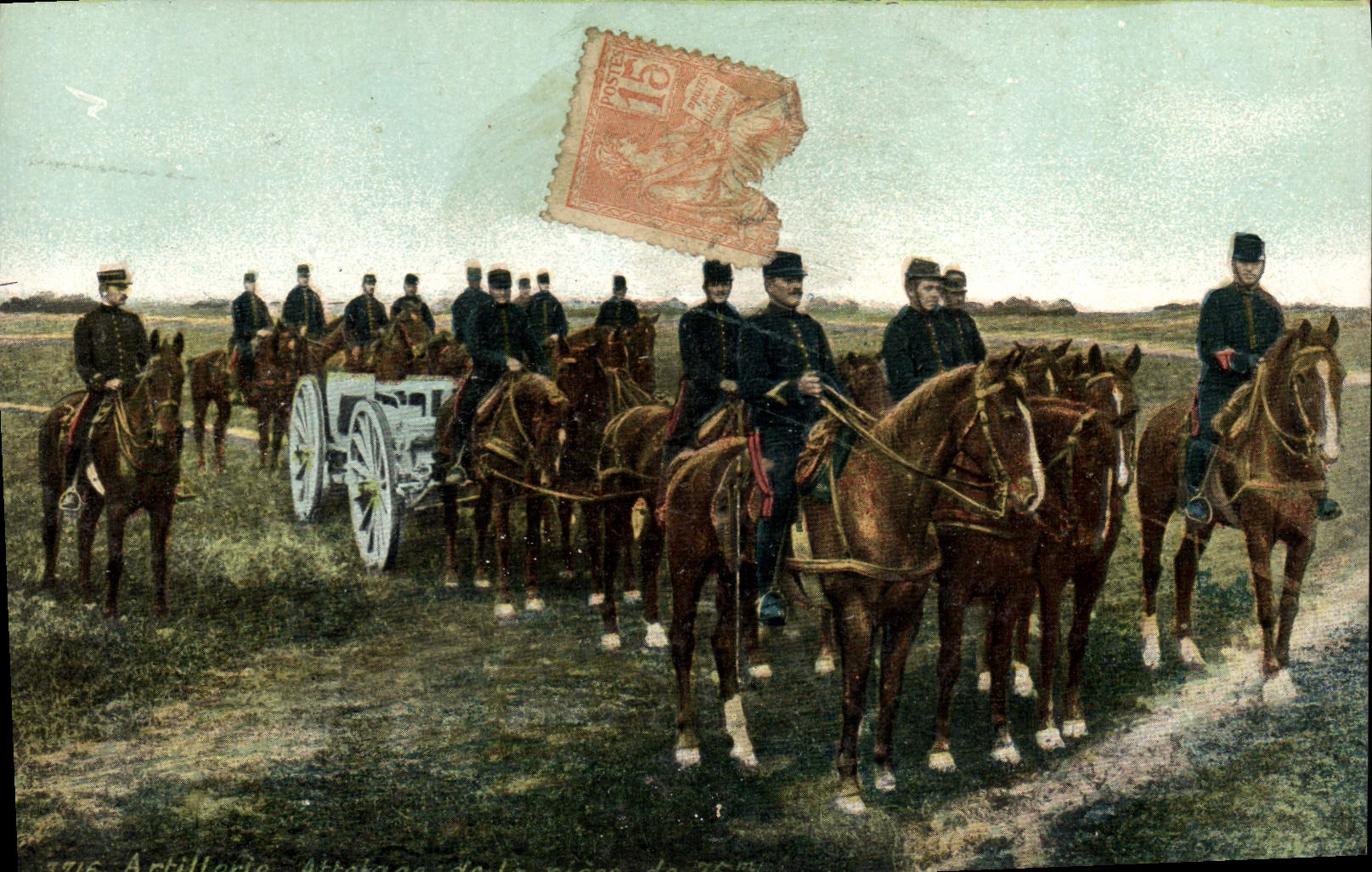 CPA Militaria Artillerie Attelage de la piece de 75mm 