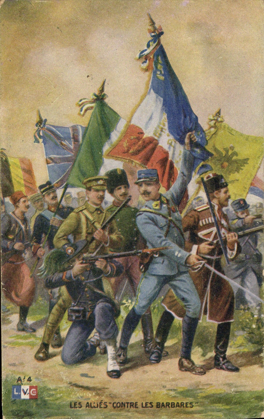 CPA Militaria Les allies contre les barbares 