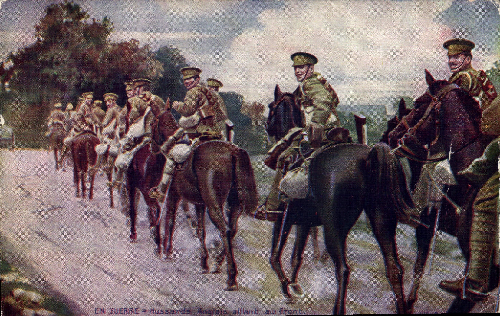 CPA Militaria Hussards Anglais allant au front 