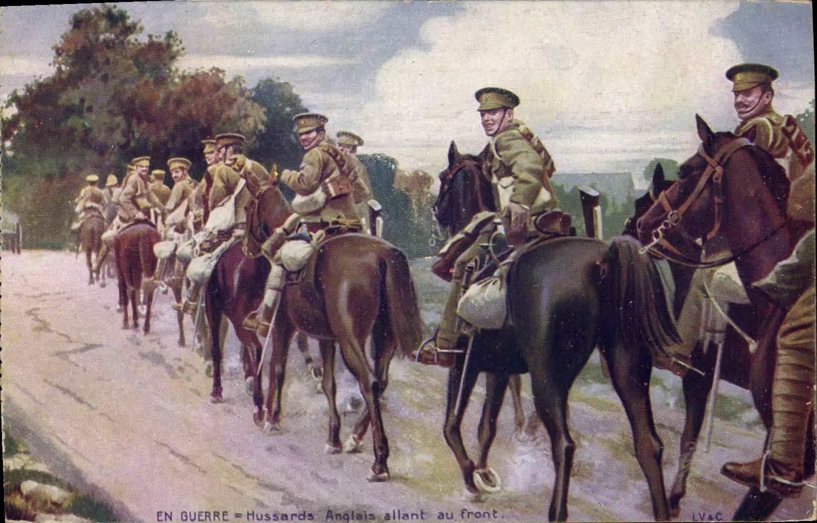 CPA Militaria Hussards Anglais allant au front 