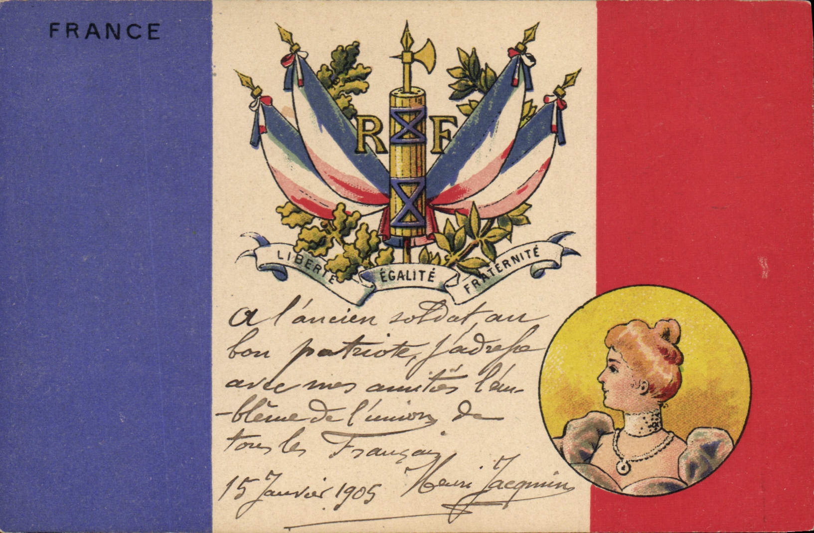 CPA Drapeau Femme France