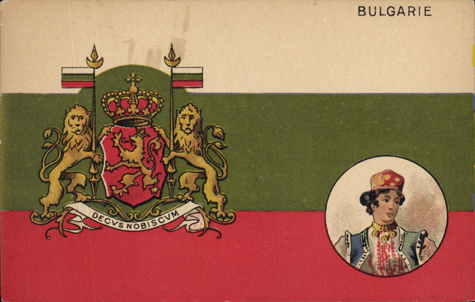 CPA Drapeau Femme Bulgarie Bulgaria Lion