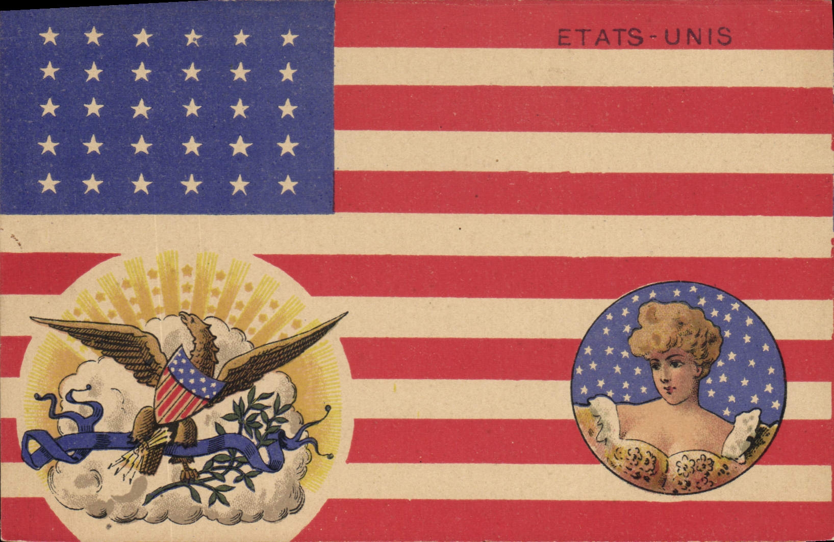 CPA Drapeau Femme Etats-Unis Aigle