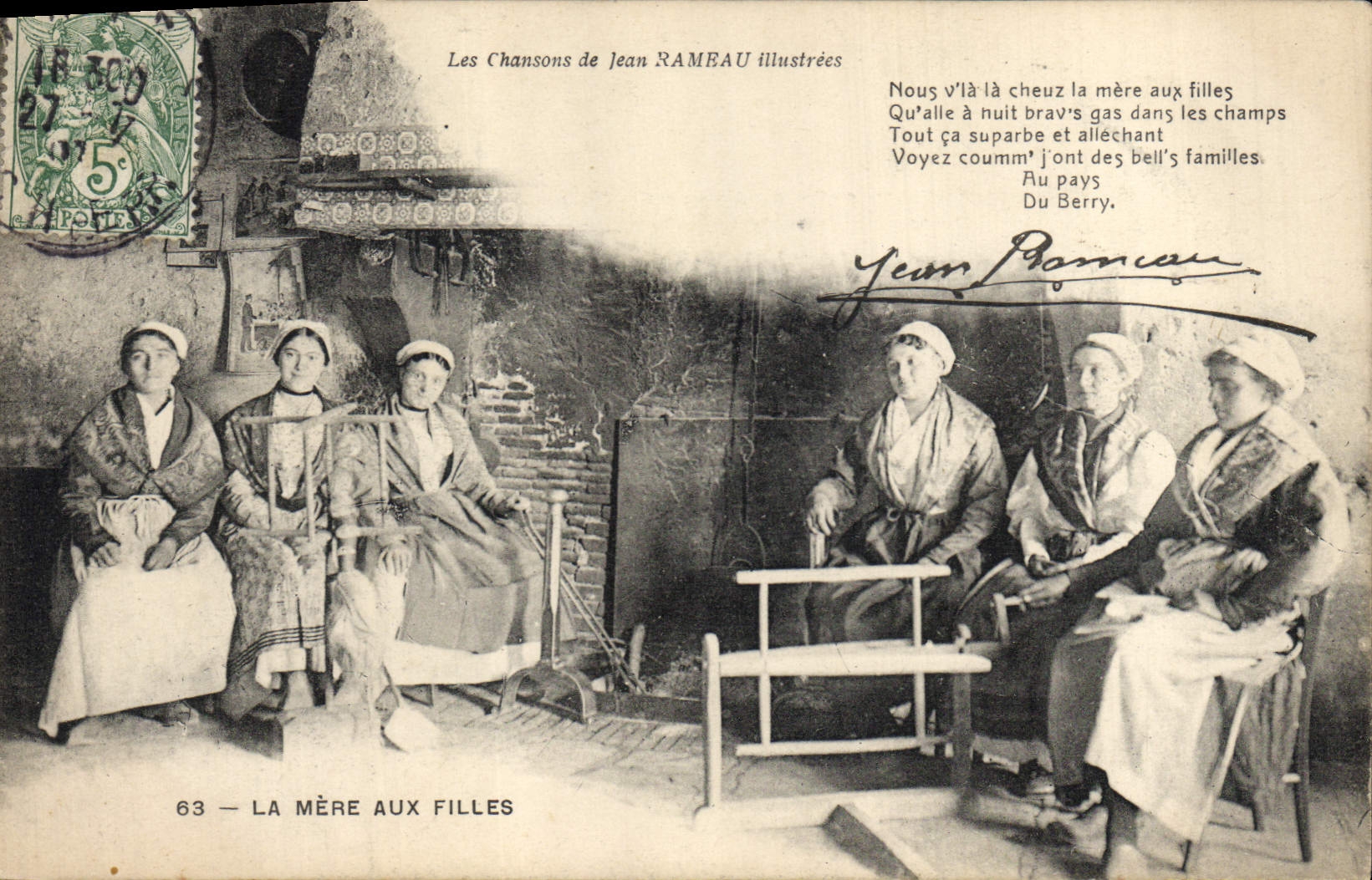 Postal Folclore las canciones de Jean Ramo ilustradas la madre a las muchachas