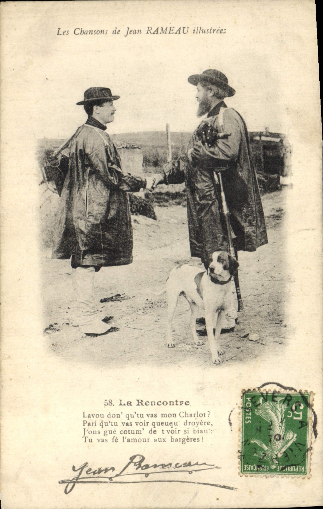 Postal Folclore las canciones de Jean Ramo ilustradas el encuentro Perro