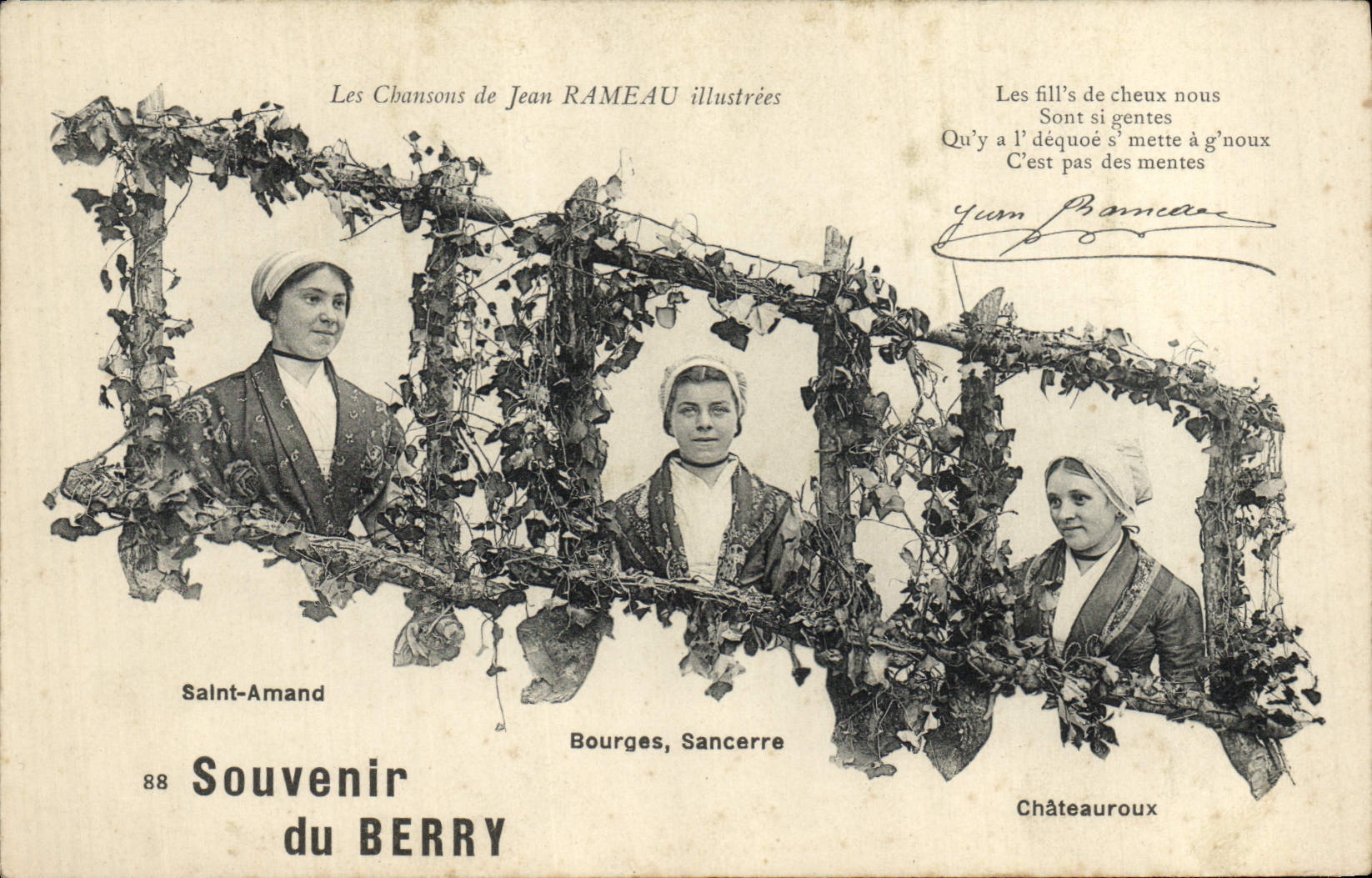Postal Folclore las canciones de Jean Ramo ilustradas San Amand Bourges Sancerre Chateauroux