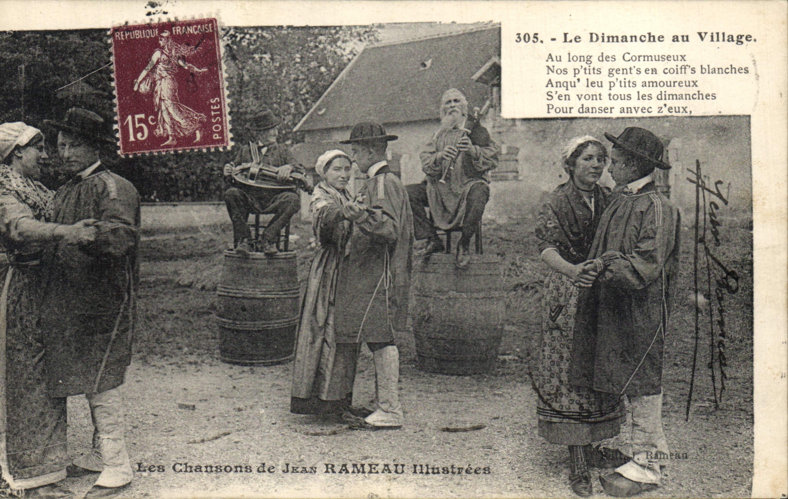 CPA Folklore Les chansons de Jean Rameau illustrees Le Dimanche au village