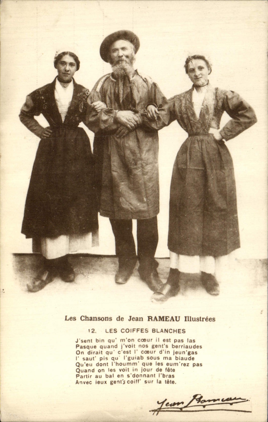 CPA Folklore Les chansons de Jean Rameau illustrees Les coiffes blanches