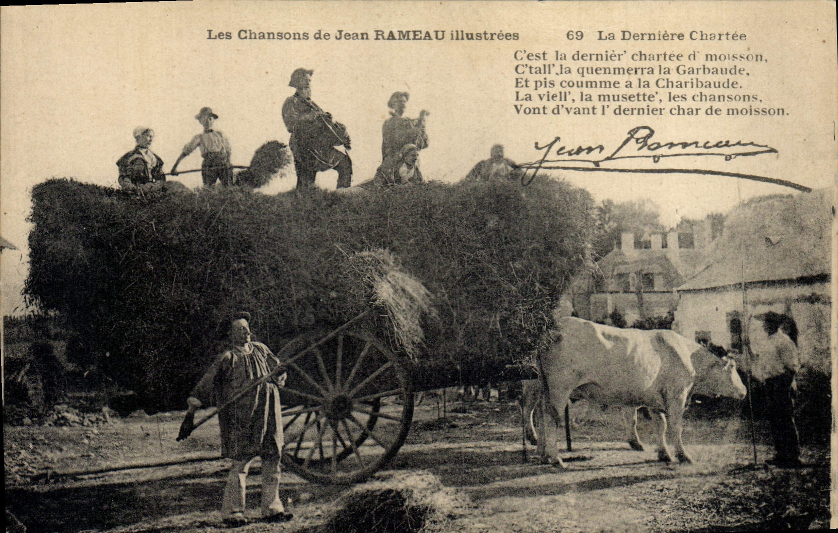 Postal Folclore las canciones de Jean Ramo ilustradas el último Chartee Bueyes