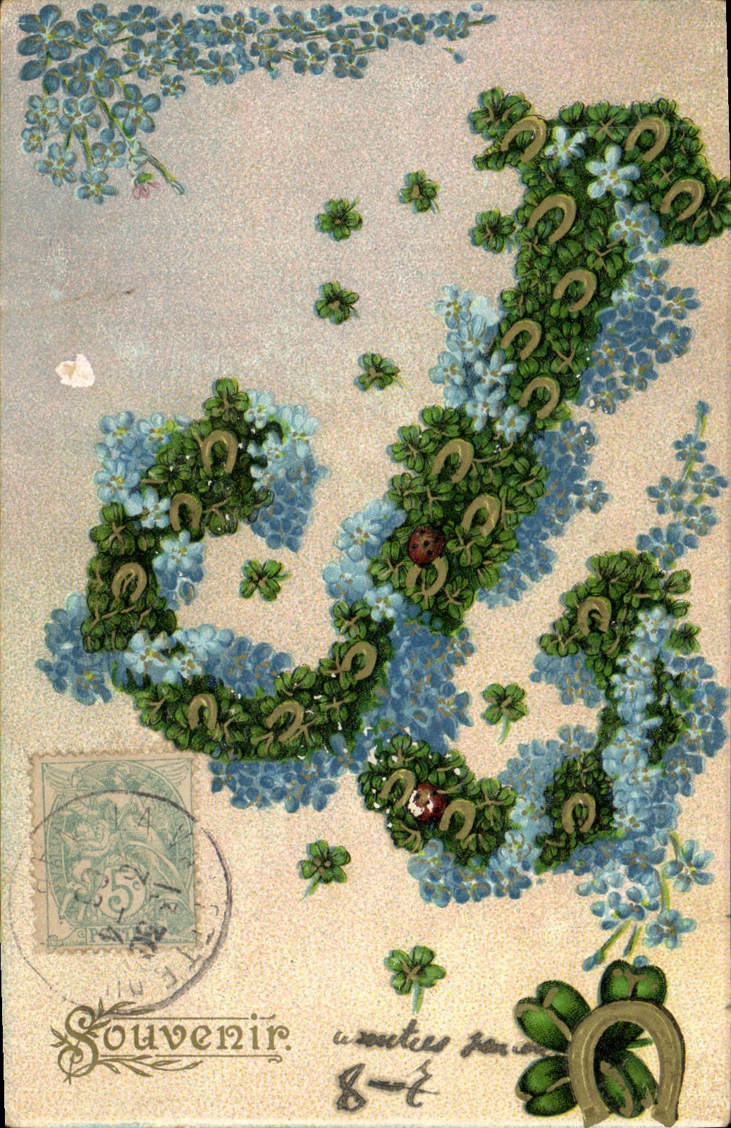 Postal Fantasia Flores Ancla de marina Tréboles Hierro tiene caballo