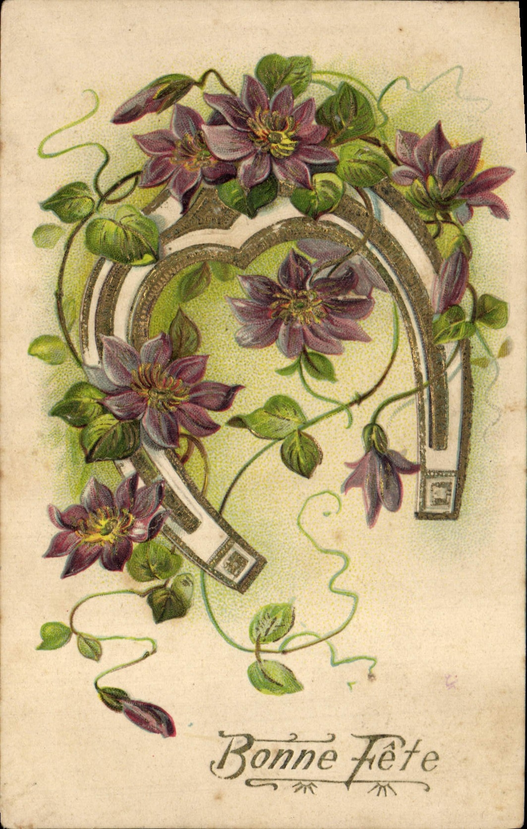 CPA Fantaisie Fleurs Fer a cheval 