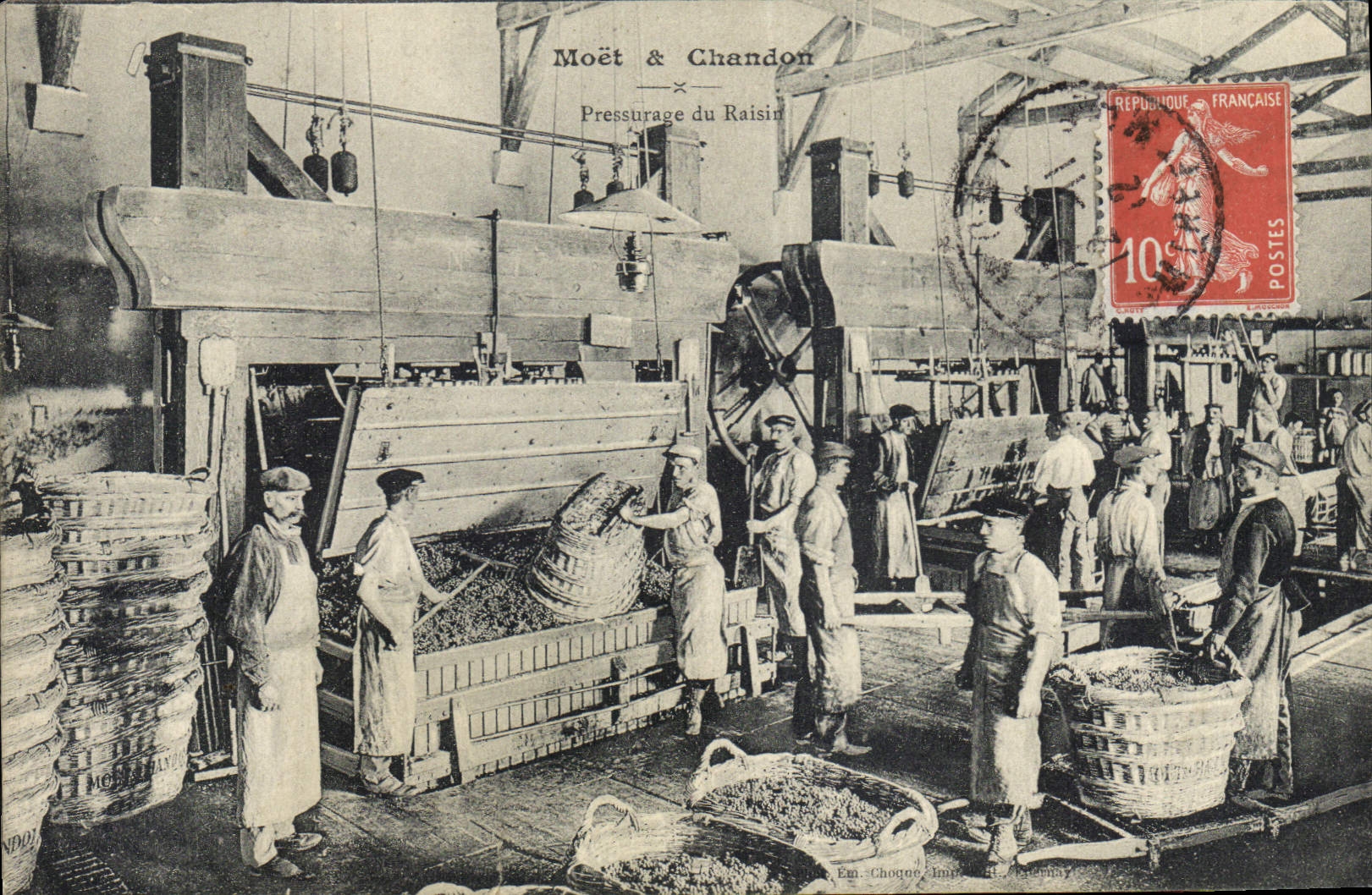 Vintage Postcard Folklore Wine Vintage Champagne Moet & Chandon Pressing of the grape