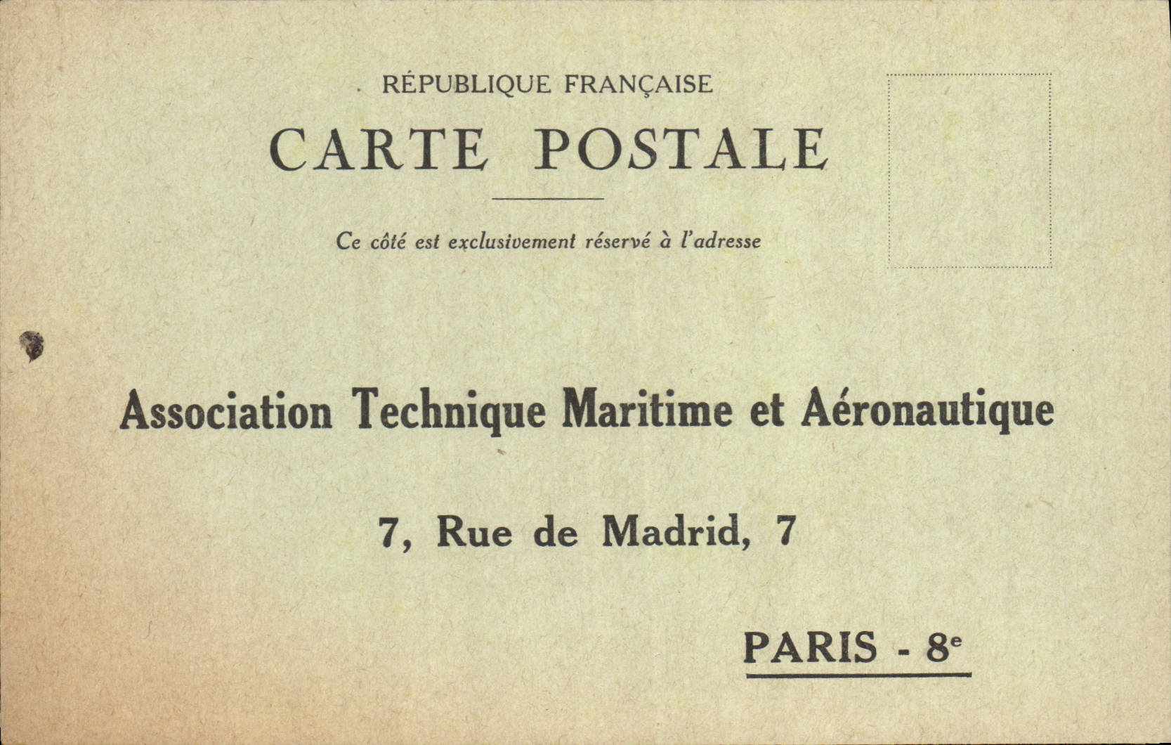 CPA Publicite Association Technique Maritime et Aeronautique Rue de Madrid Paris 8eme Hotel Lutetia Boulevard Raspail